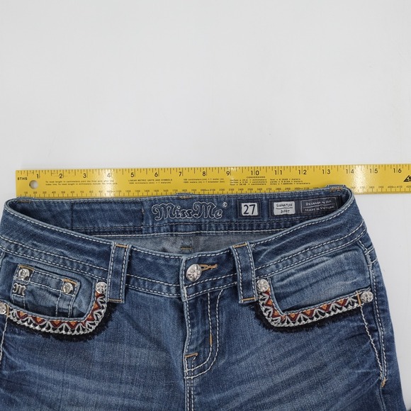 Miss me jeans Womens 27 Signature Boot Embroidered Studded Flare Low JP7697B4 - Picture 13 of 16